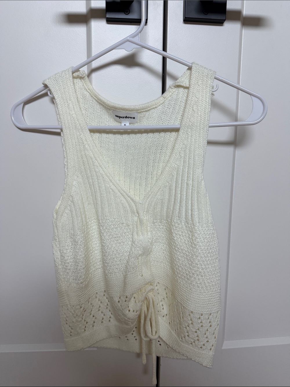 Superdown Cream Knit Drawstring Tank Top